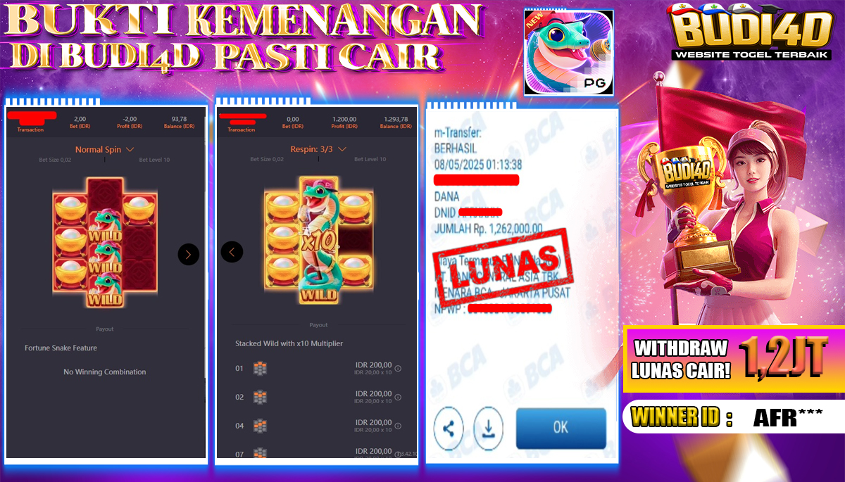BUDI4D JACKPOT SLOT PG SOFT FORTUNE SNAKE Rp.1.262.000,- LUNAS