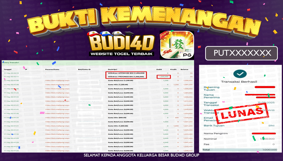 BUDI4D JACKPOT SLOT PG SOFT Mahjong Ways Rp.1,000,000,- LUNAS