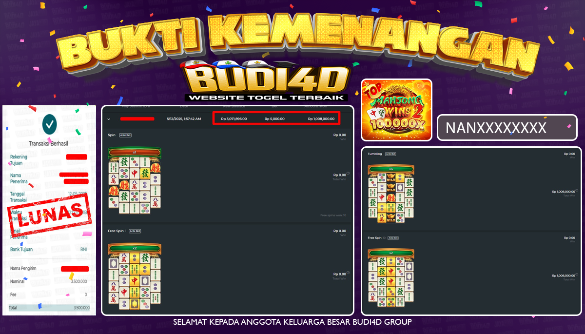 BUDI4D JACKPOT SLOT PRAGMATIC PLAY MAHJONG WINS 2 Rp.3.500.000,- LUNAS