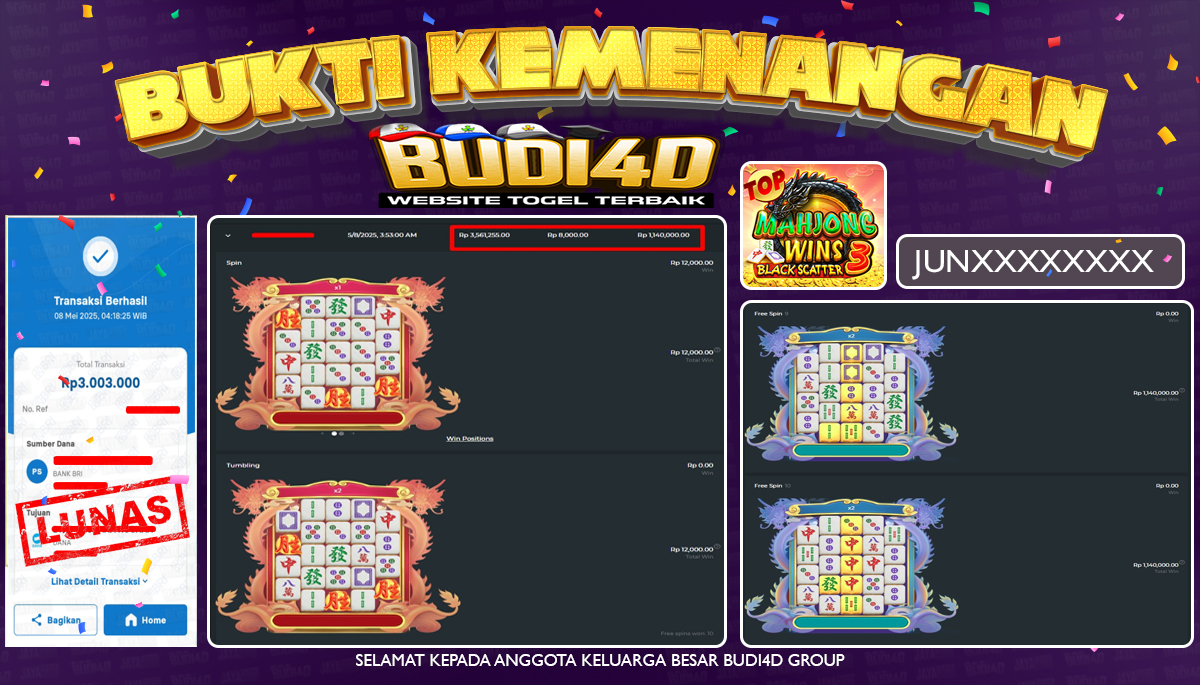 BUDI4D JACKPOT SLOT PRAGMATIC PLAY MAHJONG WAYS 3 BLACK SCATTER Rp.3.003.000,- LUNAS