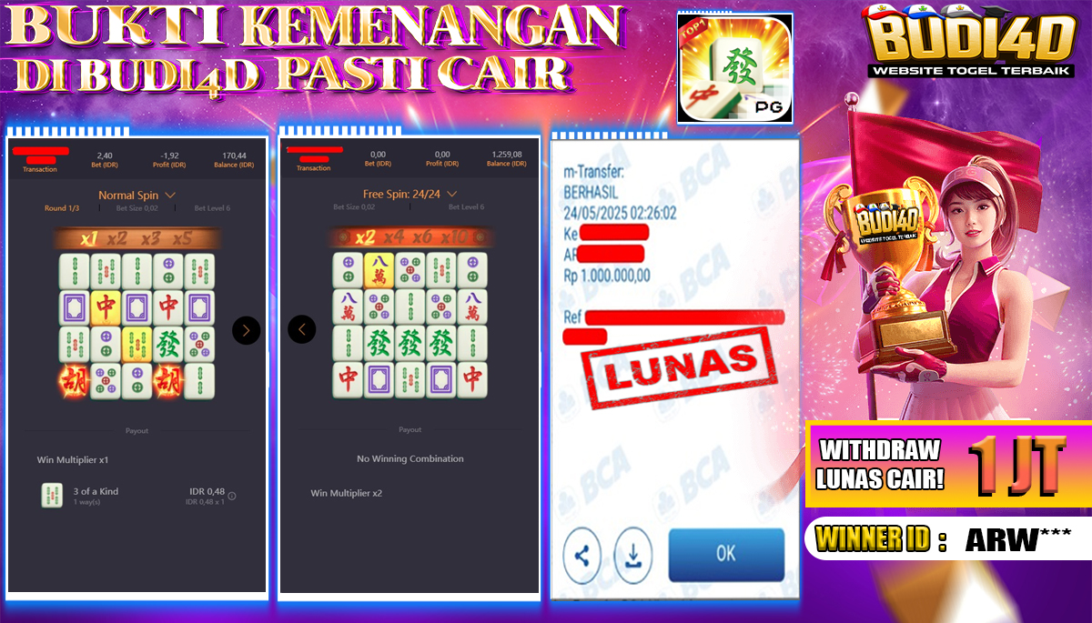 BUDI4D JACKPOT SLOT PGSOFT MAHJONG WAYS Rp.1.000.000,- LUNAS