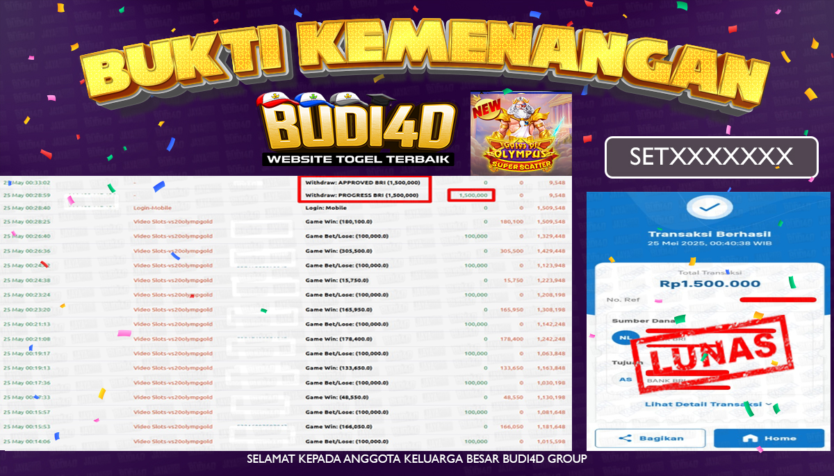 BUDI4D JACKPOT SLOT PRAGMATIC PLAY GATES OF OLYMPUS SUPER SCATTER Rp.1.500.000,- LUNAS