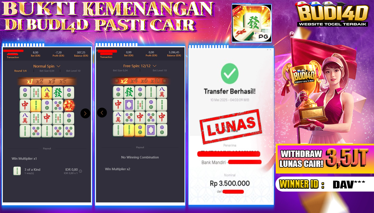 BUDI4D JACKPOT SLOT PG SOFT MAHJONG WAYS Rp.3.500.000,- LUNAS