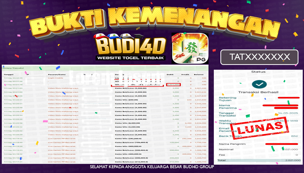 BUDI4D JACKPOT SLOT PG SOFT MAHJONG WAYS Rp.2.021.000,- LUNAS