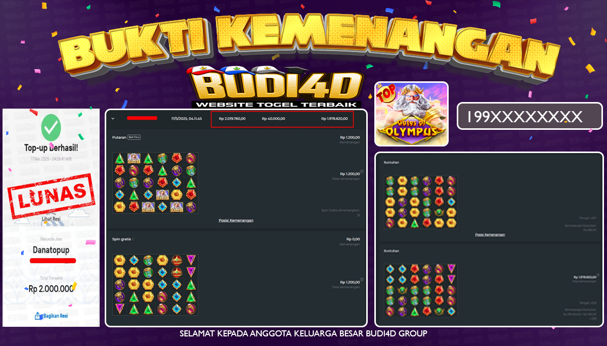 BUDI4D JACKPOT SLOT PRAGMATIC PLAY GATES OF OLYMPUS Rp.2.000.000,- LUNAS
