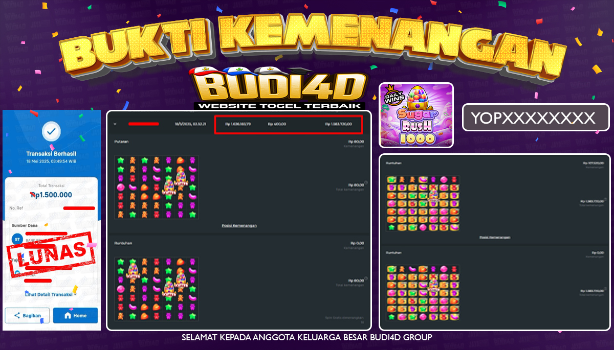 BUDI4D JACKPOT SLOT PRAGMATIC PLAY SUGAR RUSH 1000 Rp.1.500.000,- LUNAS