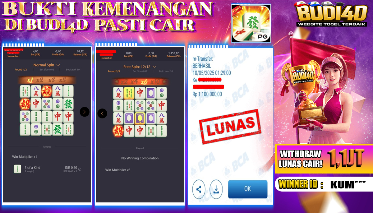 BUDI4D JACKPOT SLOT PG SOFT MAHJONG WAYS Rp.1.100.000,- LUNAS