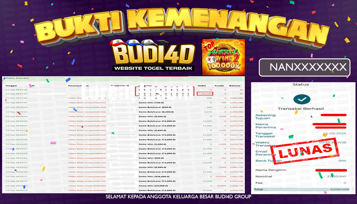 BUDI4D JACKPOT SLOT PRAGMATIC PLAY MAHJONG WINS 2 Rp.3.000.000,- LUNAS