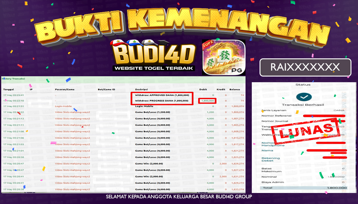 BUDI4D JACKPOT SLOT PGSOFT MAHJONG WAYS 2 Rp.1.800.000,- LUNAS