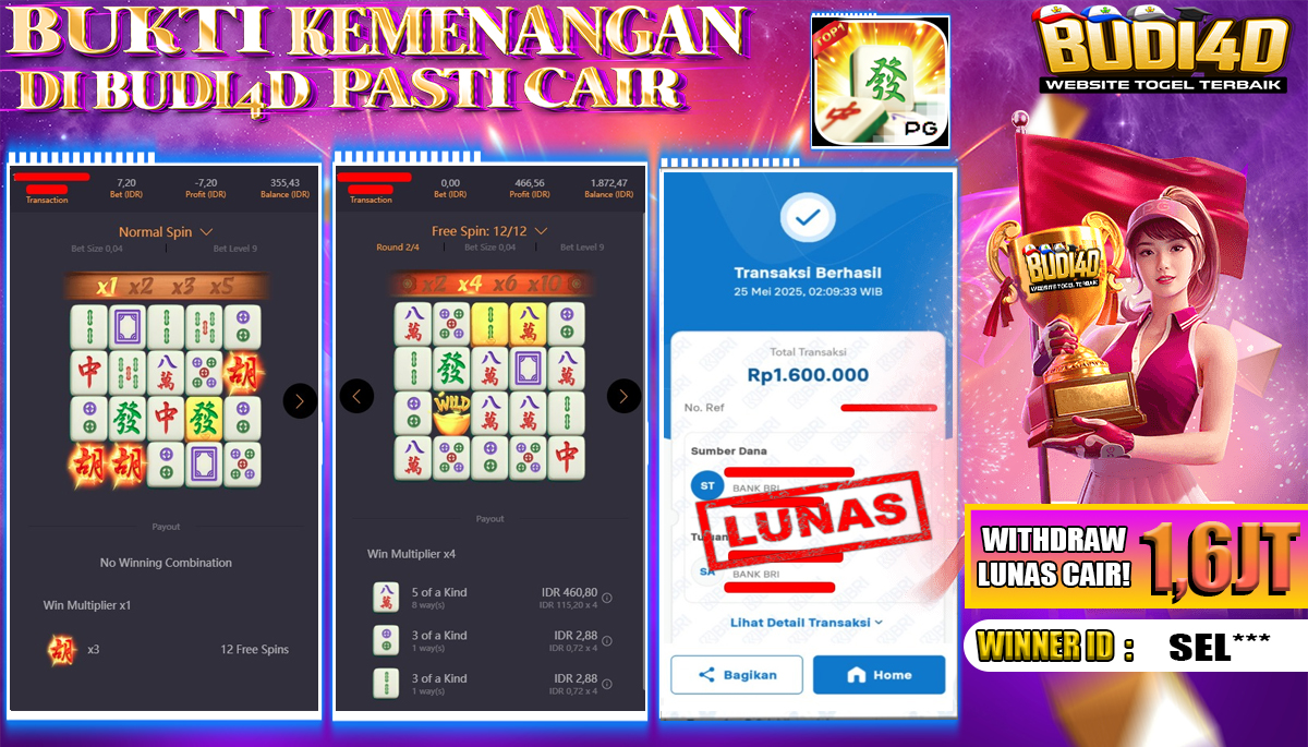 BUDI4D JACKPOT SLOT PGSOFT MAHJONG WAYS Rp.1.600.000,- LUNAS