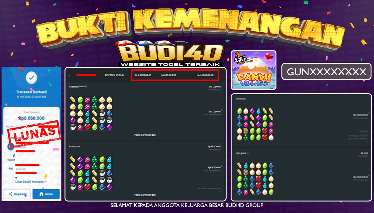 BUDI4D JACKPOT SLOT PRAGMATIC PLAY CANDY VILLAGE Rp.8.050.000,- LUNAS