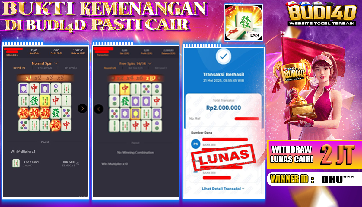 BUDI4D JACKPOT SLOT PGSOFT MAHJONG WAYS Rp.2.000.000,- LUNAS