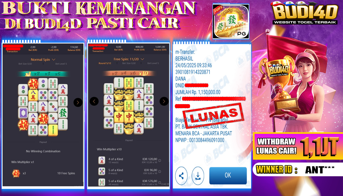 BUDI4D JACKPOT SLOT PGSOFT MAHJONG WAYS 2 Rp.1.150.000,- LUNAS