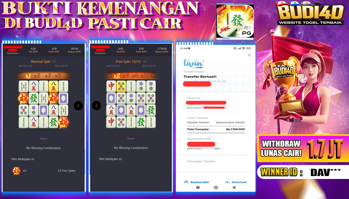 BUDI4D JACKPOT SLOT PGSOFT MAHJONG WAYS Rp.1.700.000,- LUNAS