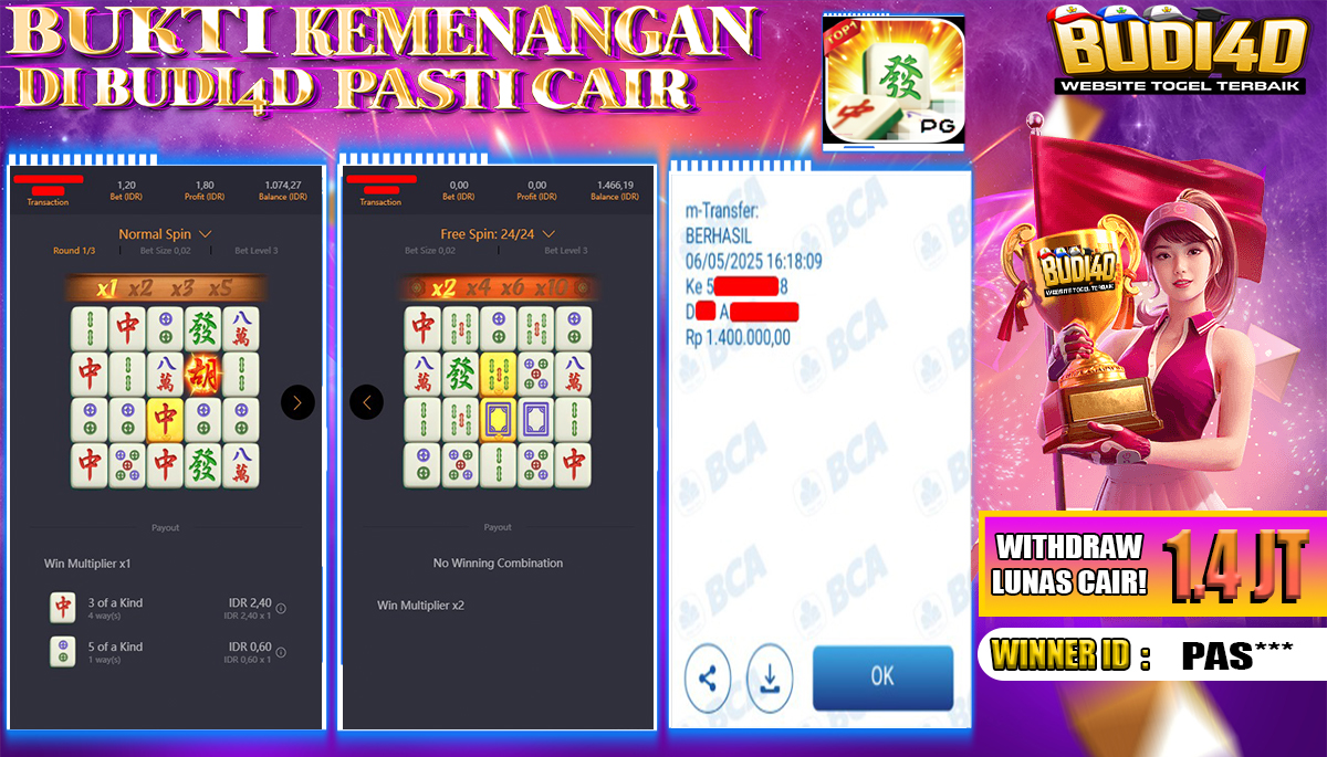 BUDI4D JACKPOT SLOT PGSOFT MAHJONG WAYS Rp.1.400.000,- LUNAS