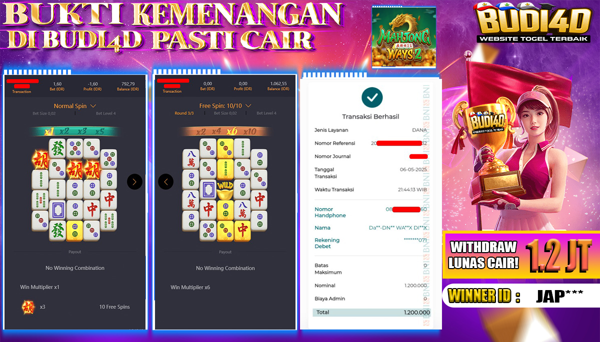 BUDI4D JACKPOT SLOT PGSOFT MAHJONG WAYS 2 Rp.1.200.000,- LUNAS