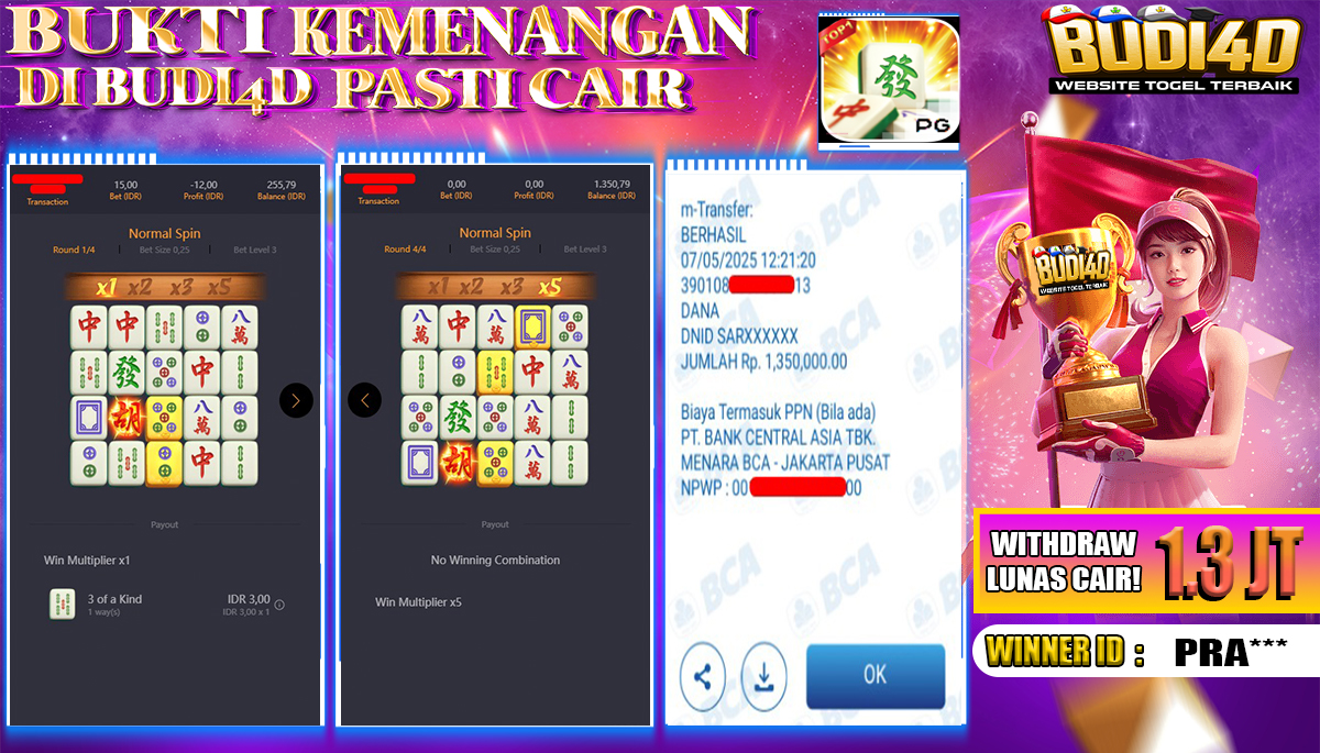 BUDI4D JACKPOT SLOT PGSOFT MAHJONG WAYS Rp.1.350.000,- LUNAS