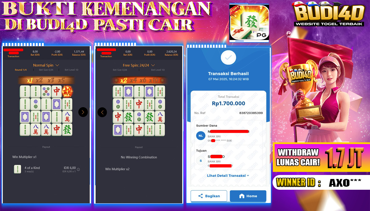 BUDI4D JACKPOT SLOT PGSOFT MAHJONG WAYS Rp.1.700.000,- LUNAS