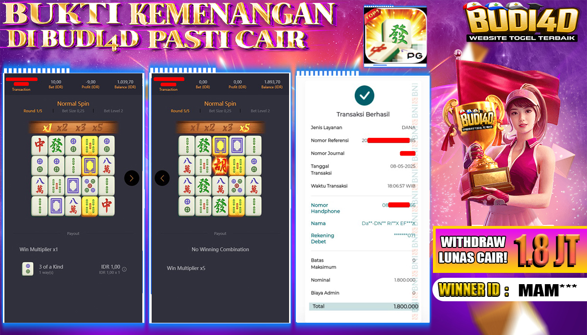 BUDI4D JACKPOT SLOT PGSOFT MAHJONG WAYS Rp.1.800.000,- LUNAS