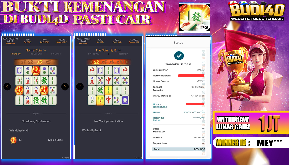 BUDI4D JACKPOT SLOT PGSOFT MAHJONG WAYS Rp.1.001.000,- LUNAS