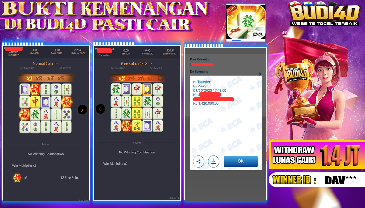 BUDI4D JACKPOT SLOT PGSOFT MAHJONG WAYS Rp.1.400.000,- LUNAS