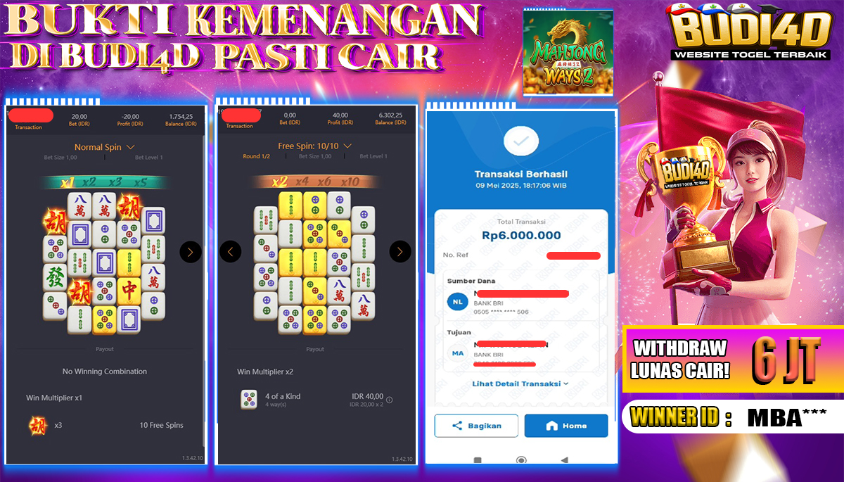 BUDI4D JACKPOT SLOT PGSOFT MAHJONG WAYS 2 Rp.6.000.000,- LUNAS