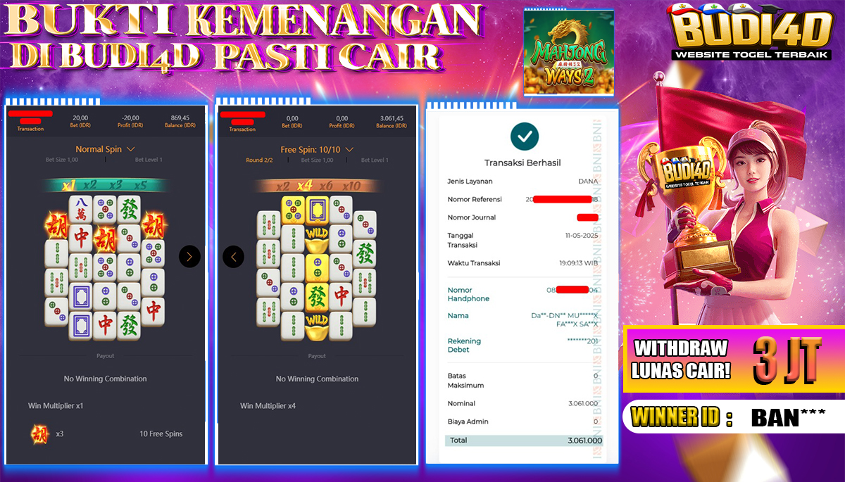 BUDI4D JACKPOT SLOT PGSOFT MAHJONG WAYS 2 Rp.3.061.000,- LUNAS