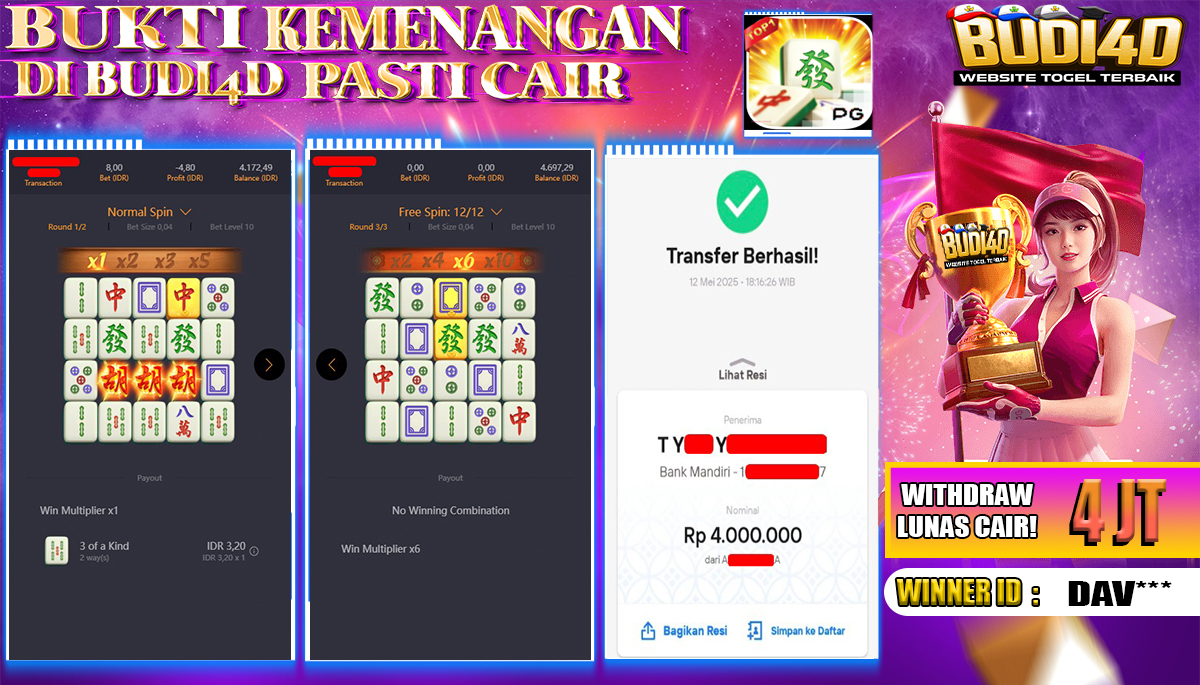 BUDI4D JACKPOT SLOT PGSOFT MAHJONG WAYS Rp.4.000.000,- LUNAS