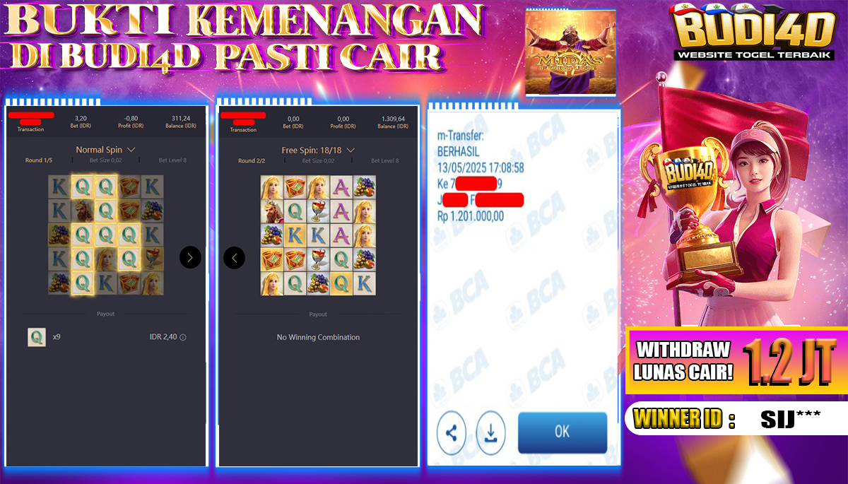 BUDI4D JACKPOT SLOT PGSOFT MIDAS FORTUNE Rp.1.201.000,- LUNAS