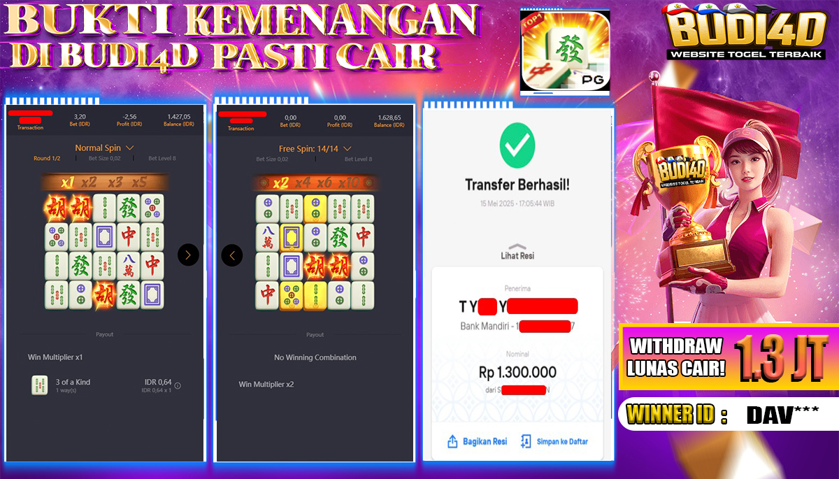 BUDI4D JACKPOT SLOT PGSOFT MAHJONG WAYS Rp.1.300.000,- LUNAS