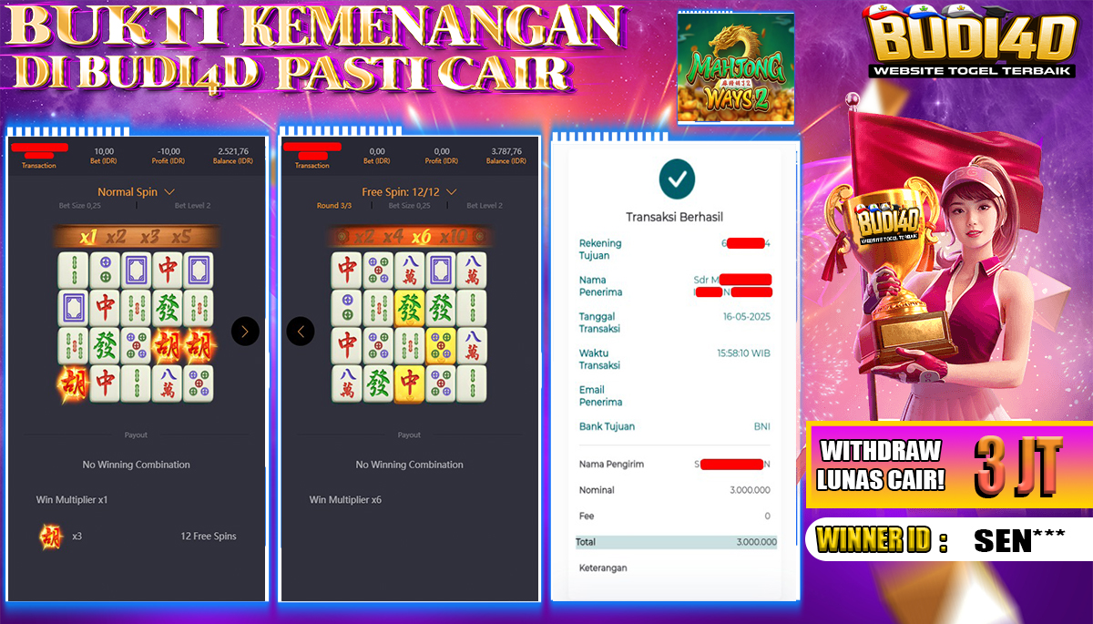 BUDI4D JACKPOT SLOT PGSOFT MAHJONG WAYS Rp.3.000.000,- LUNAS