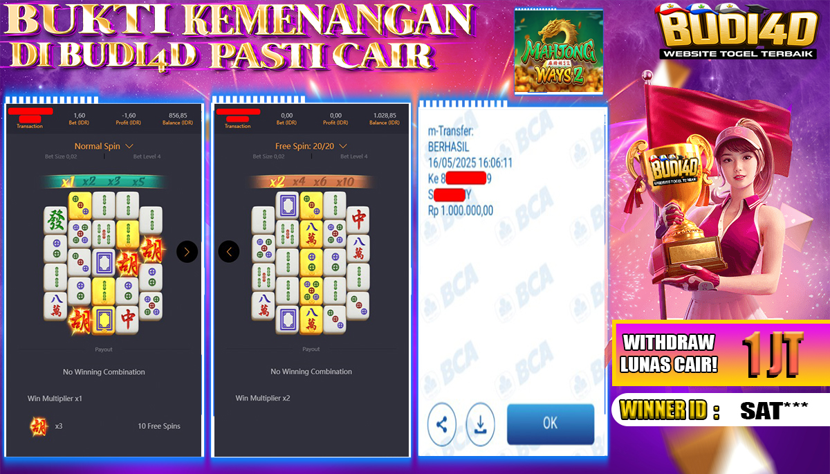 BUDI4D JACKPOT SLOT PGSOFT MAHJONG WAYS 2 Rp.1.000.000,- LUNAS