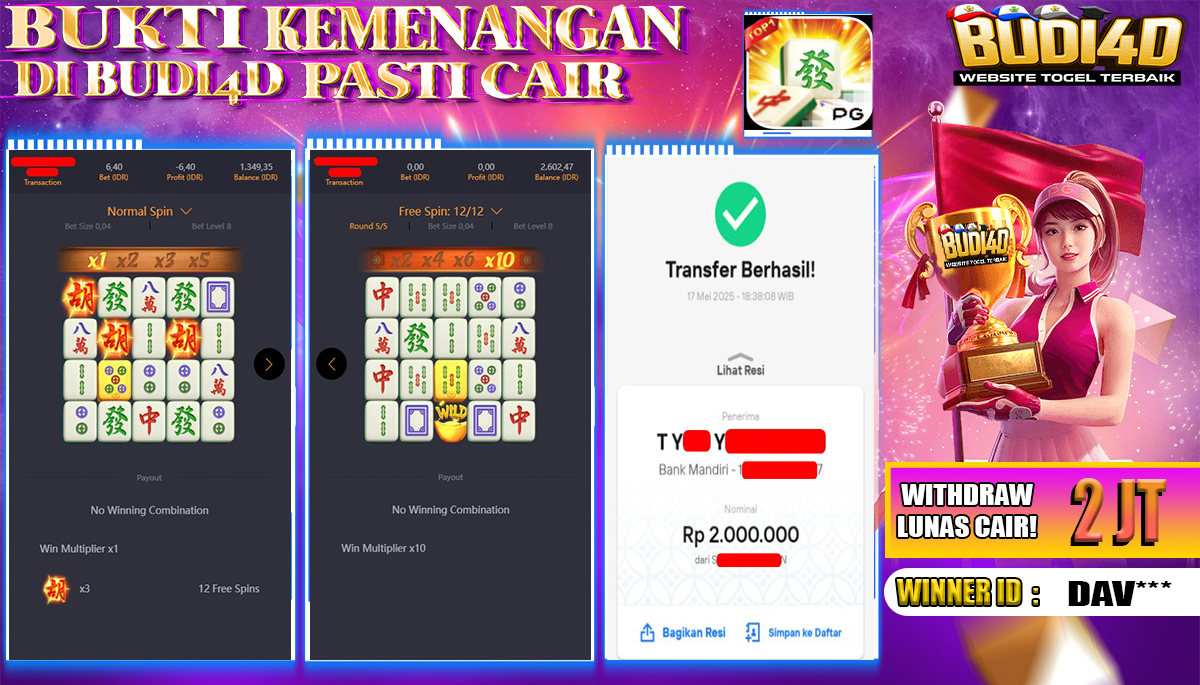 BUDI4D JACKPOT SLOT PGSOFT MAHJONG WAYS Rp.2.000.000,- LUNAS