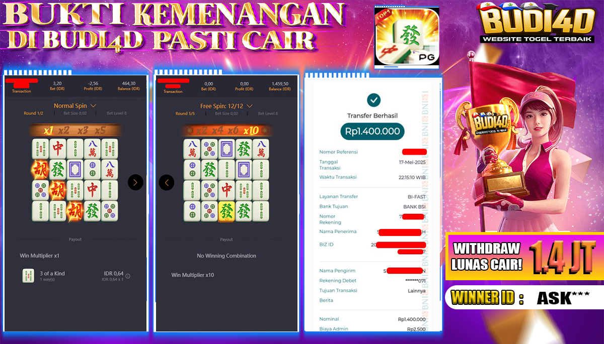 BUDI4D JACKPOT SLOT MAHJONG WAYS BOUNTY Rp.1.400.000,- LUNAS