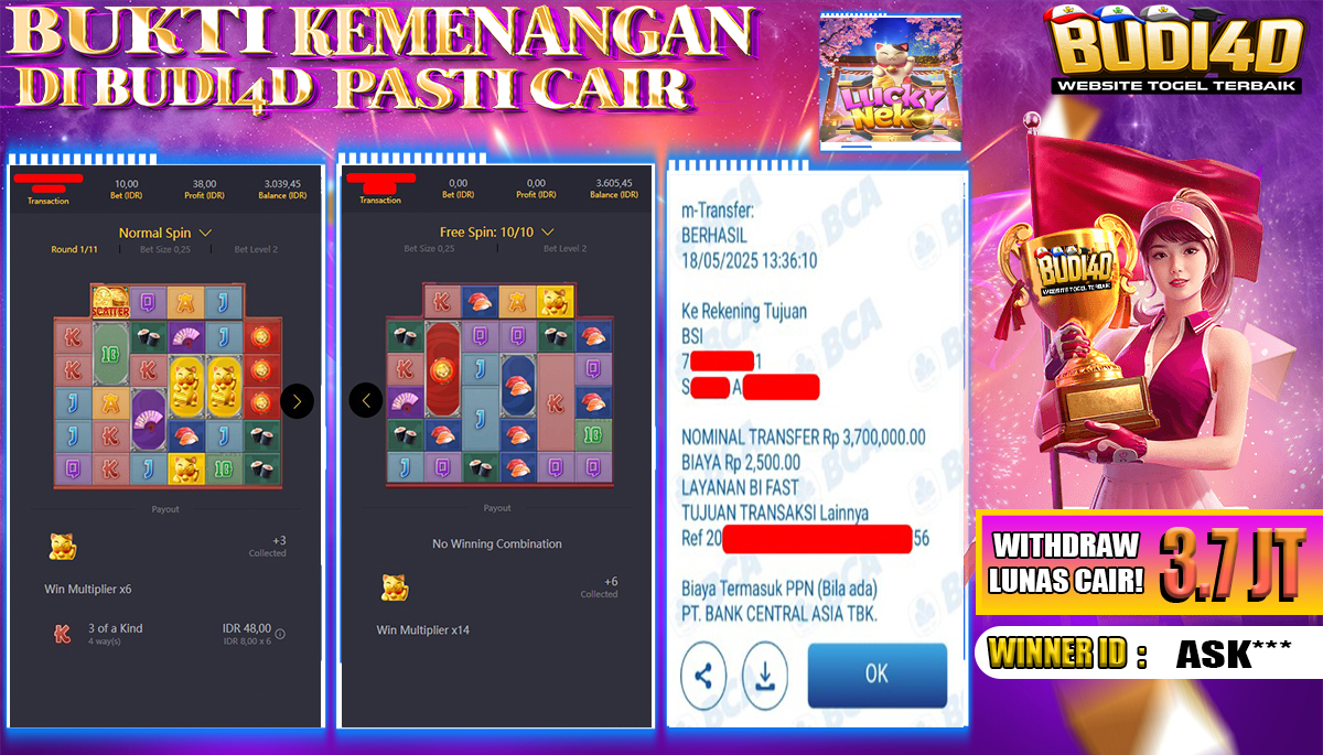 BUDI4D JACKPOT SLOT PGSOFT LUCKY NEKO Rp.3.700.000,- LUNAS