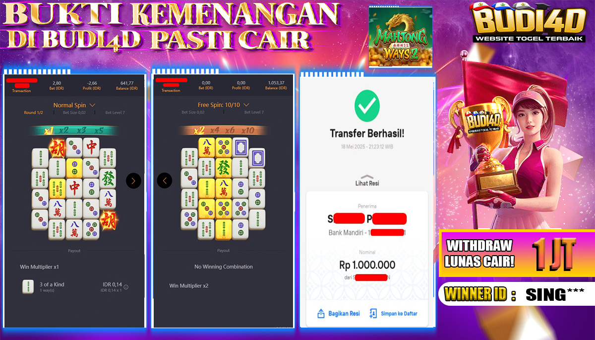 BUDI4D JACKPOT SLOT PGSOFT MAHJONG WAYS 2 Rp.1.000.000,- LUNAS