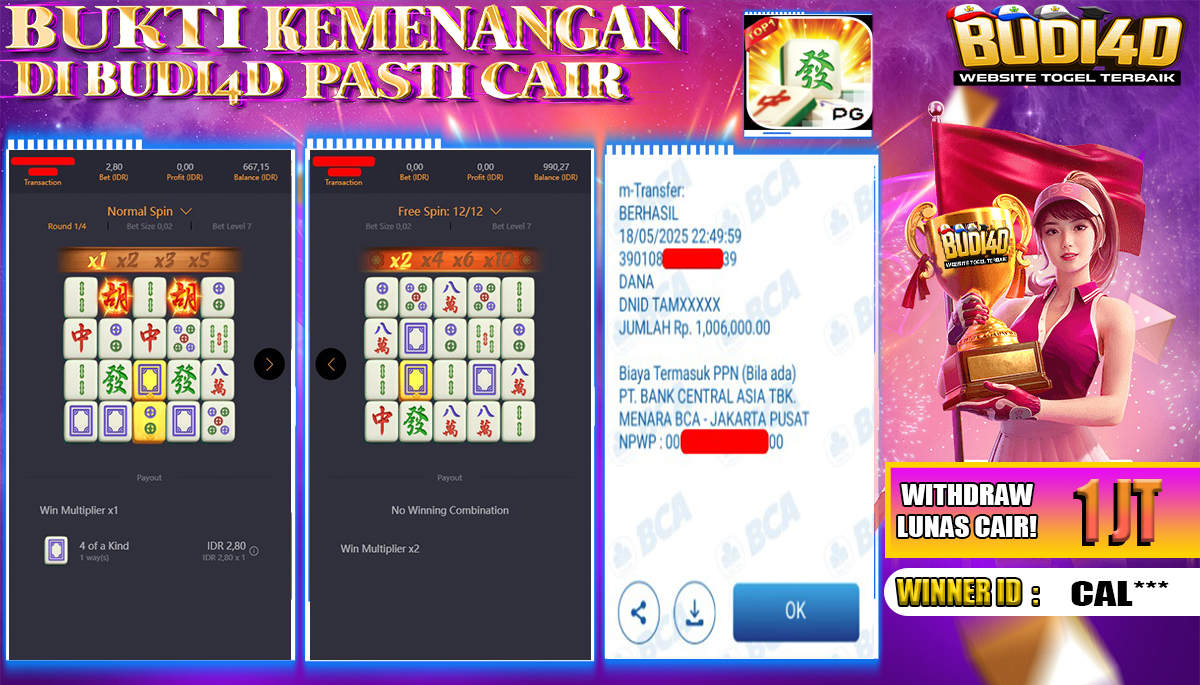 BUDI4D JACKPOT SLOT PGSOFT MAHJONG WAYS Rp.1.006.000,- LUNAS