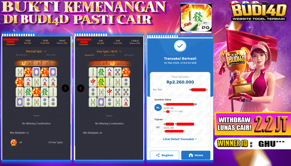 BUDI4D JACKPOT SLOT PGSOFT MAHJONG WAYS Rp.2.560.000,- LUNAS