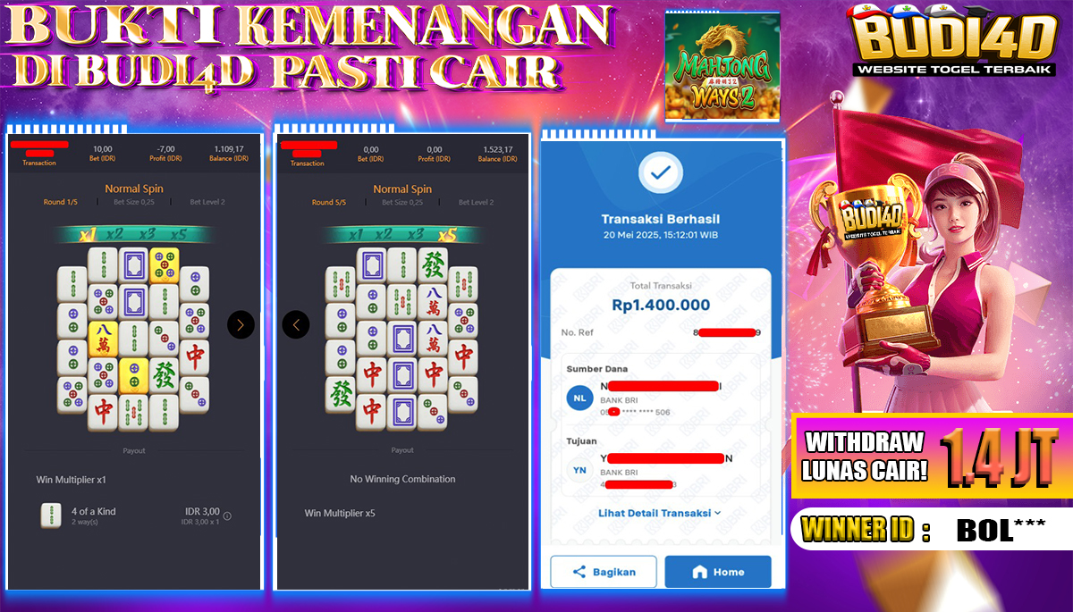 BUDI4D JACKPOT SLOT PGSOFT MAHJONG WAYS 2 Rp.1.400.000,- LUNAS