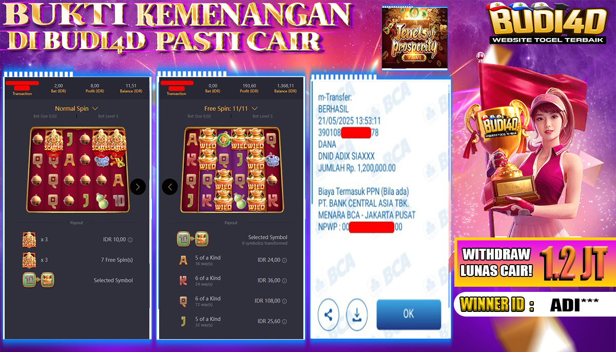 BUDI4D JACKPOT SLOT PGSOFT JEWELS OF PROSPERITY Rp.1.200.000,- LUNAS