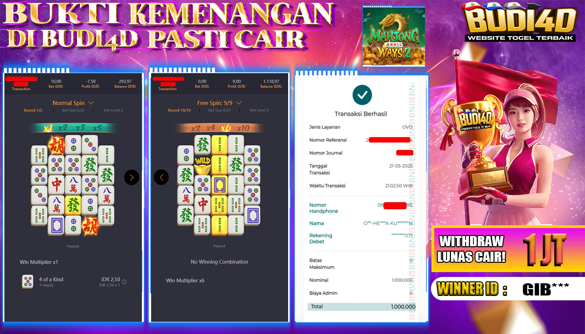 BUDI4D JACKPOT SLOT PGSOFT MAHJONG WAYS 2 Rp.1.000.000,- LUNAS