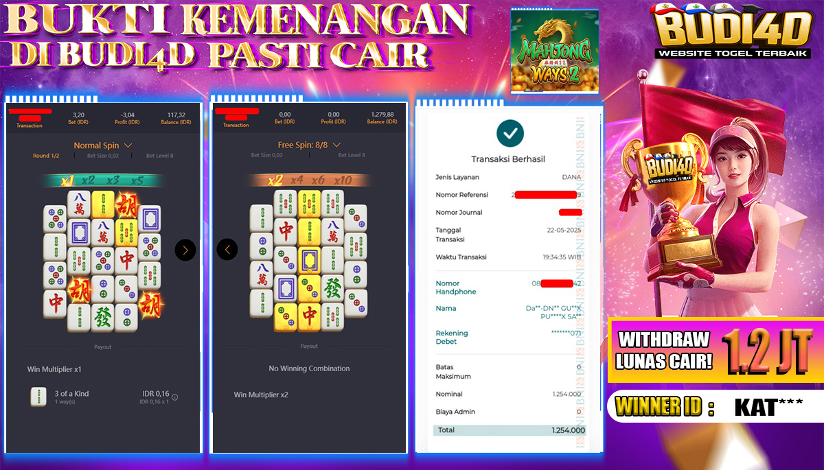 BUDI4D JACKPOT SLOT PGSOFT MAHJONG WAYS 2 Rp.1.254.000,- LUNAS