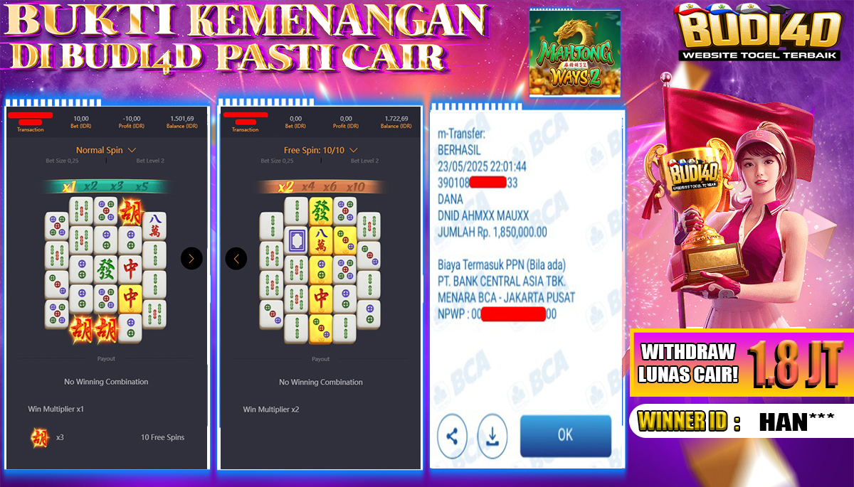 BUDI4D JACKPOT SLOT PGSOFT MAHJONG WAYS 2 Rp.1.850.000,- LUNAS