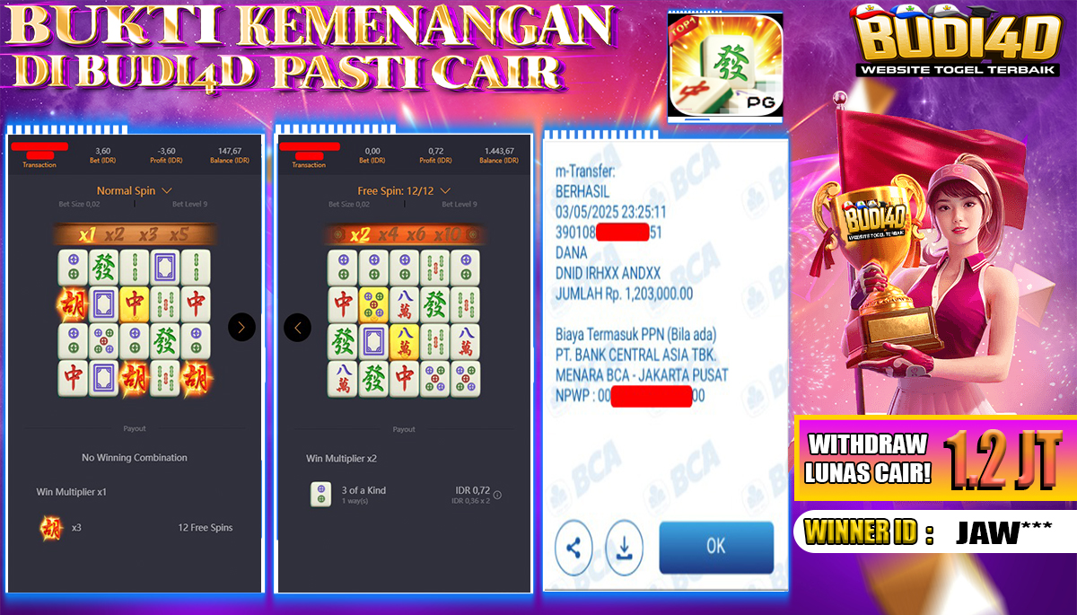 BUDI4D JACKPOT SLOT PGSOFT MAHJONG WAYS Rp.1.203.000,- LUNAS