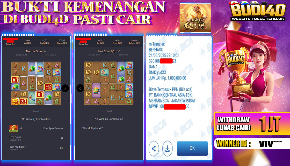 BUDI4D JACKPOT SLOT PGSOFT WAYS OF QILIN Rp.1.000.000,- LUNAS