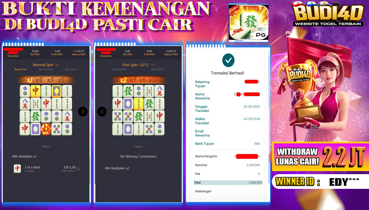 BUDI4D JACKPOT SLOT PGSOFT MAHJONG WAYS Rp.2.200.000,- LUNAS