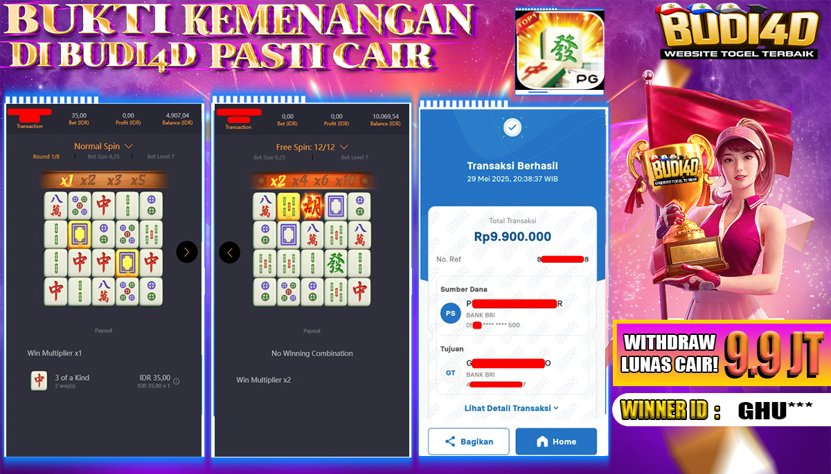 BUDI4D JACKPOT SLOT PGSOFT MAHJONG WAYS Rp.9.900.000,- LUNAS