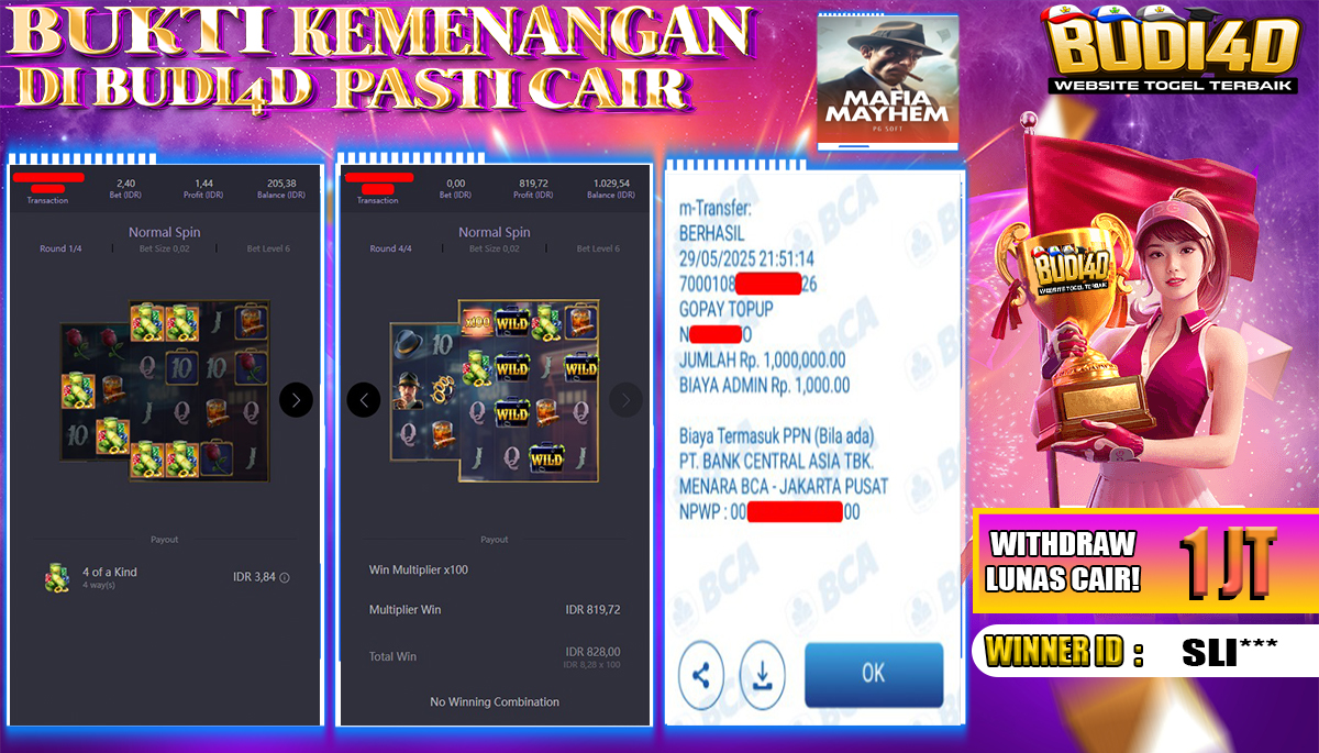 BUDI4D JACKPOT SLOT PGSOFT MAFIA MAYHEM Rp.1.000.000,- LUNAS