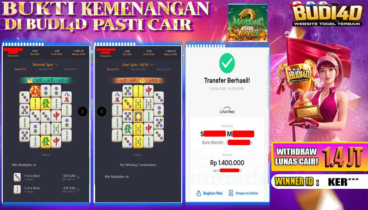 BUDI4D JACKPOT SLOT PGSOFT MAHJONG WAYS 2 Rp.1.400.000,- LUNAS