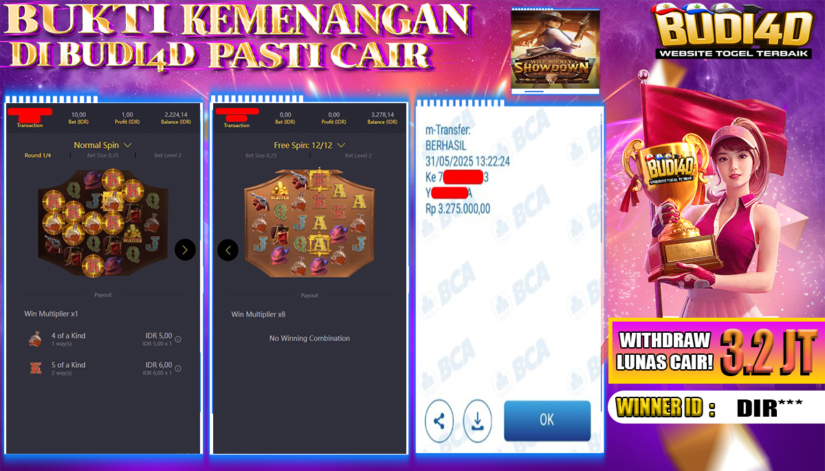 BUDI4D JACKPOT SLOT PGSOFT WILD BOUNTY SHOWDOWN Rp.3.275.000,- LUNAS